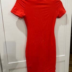 SKIMS Red Bodycon Mini Dress Crew Neck Short Sleeve